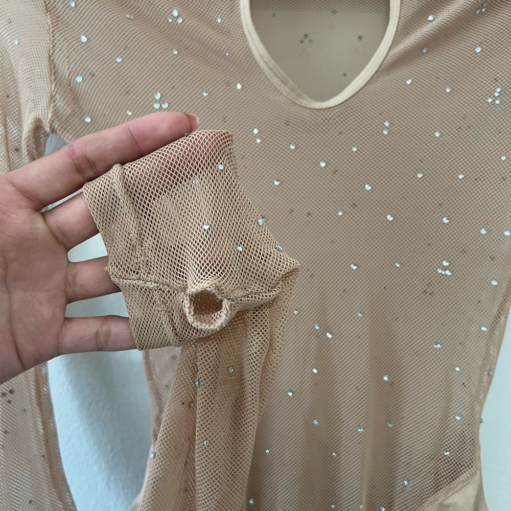 Tan Long Sleeve Bodysuit with Rinestones - Picture 5 of 7